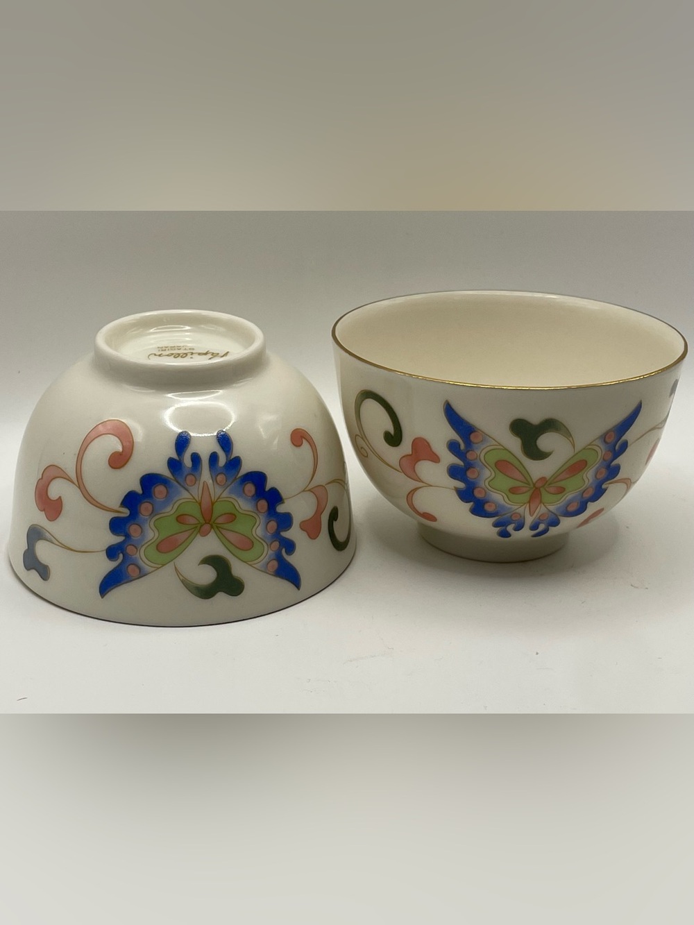 Otagiri Papillon Butterfly Sake Tea Cups - Japan Handleless Set of 2